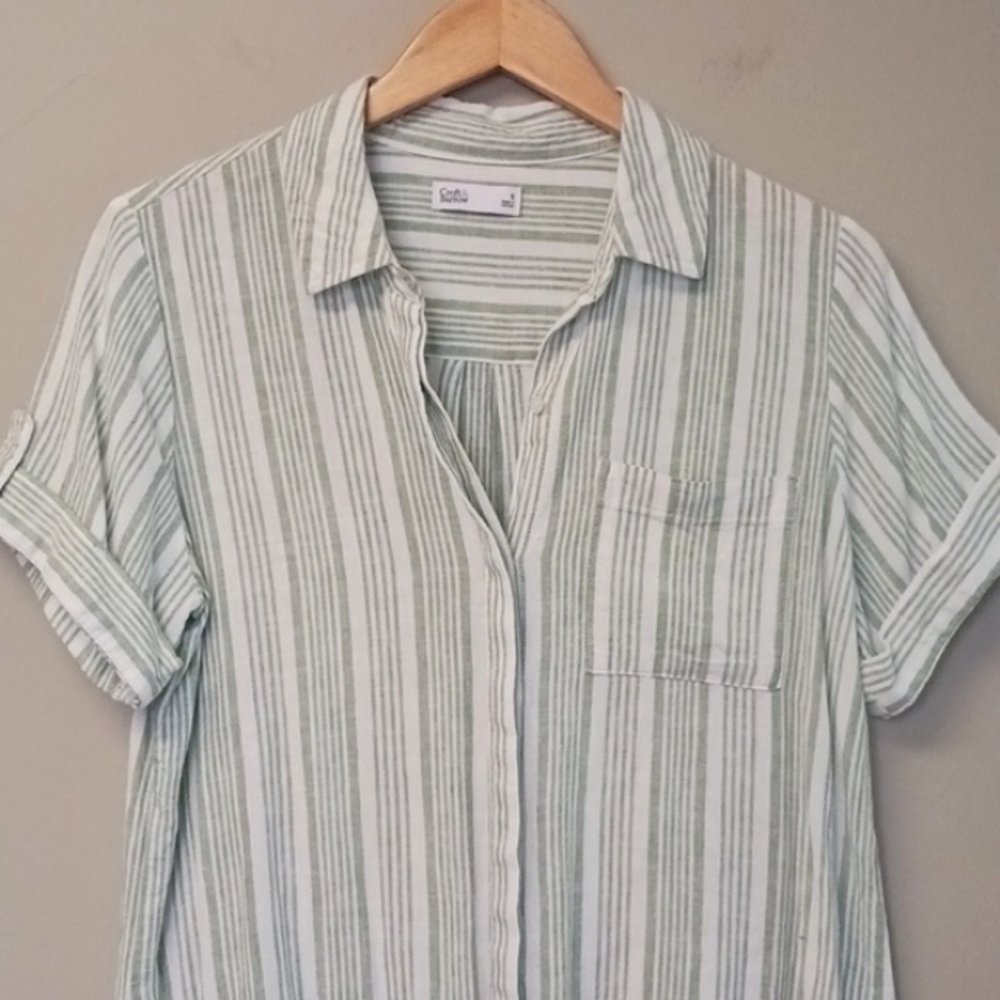 Croft & Barrow Short Sleeve Striped Button Down Linen Blend Top Size S - Picture 2 of 15